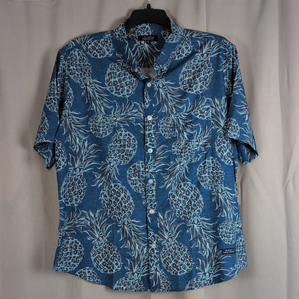 Simply Southern Blue Pineapple Casual Button‎ Down Shirt